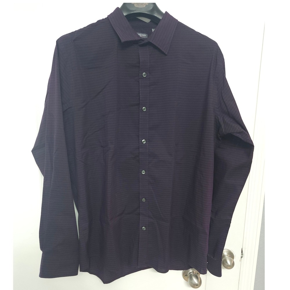 Van Heusen Flex Mens Slim Fit Purple Striped Long Sleeve Button Down Shirt XL 17